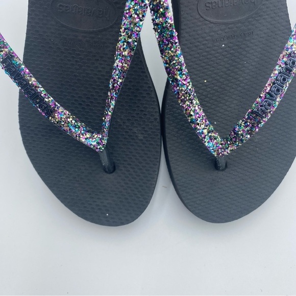 Havaianas Woman’s Flip Flop 6 Black with Glitter Straps - Picture 1 of 5